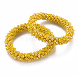 Ab braccialetti elasticizzati con perle di vetro sfaccettate sfaccettate color ab, gioielli fatti a mano alla moda femminile, oro, diametro interno: 1-3/4 pollice (4.5 cm)