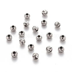 201 Stainless Steel Corrugated Beads, Round, Stainless Steel Color, 4x3.5mm, Hole: 1.6mm