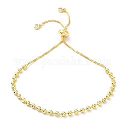 Beacelets coulissants à perles rondes en laiton plaqué de longue durée pour femmes et hommes, sans cadmium et sans plomb, véritable 18k plaqué or, 10-5/8 pouce (27 cm), perle: 4 mm