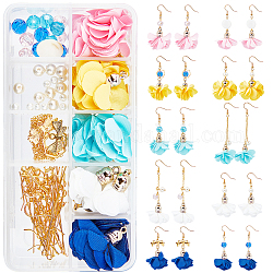 SUNNYCLUE DIY Flower Cloth Pendant Earrings Making Kits, include Alloy Links, Brass Cable Chains, Glass & Shell & Glass Pearl Beads, Brass Earring Hooks and Iron Findings, Mixed Color, Pendants: 20pcs/box