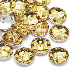 Taiwan bottoni acrilico rhinestone, sfaccettato, 2-foro, disco, verga d'oro pallido, 15x5mm, Foro: 1 mm
