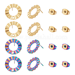Unicraftale 12Pcs 3 Colors 304 Stainless Steel Stud Earring Finding, Ring, Mixed Color, 18mm, Hole: 1.6mm, Pin: 0.8mm, 4Pcs/color