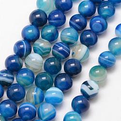 Chapelets de perles en agate rayée naturelle/agate à bandes, ronde, Grade a, teints et chauffée, bleu profond du ciel, 6mm, Trou: 1mm, Environ 61 pcs/chapelet, 15 pouce
