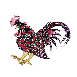 Spilla con gallo di strass, distintivo della lega dello zodiaco cinese per i vestiti dello zaino, firebrick, 65x50mm