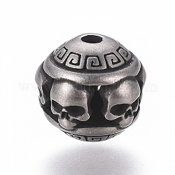 316 Surgical Stainless Steel Beads, Rondelle Skull, Antique Silver, 11x10mm, Hole: 1.8mm