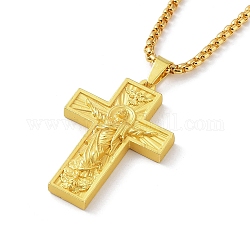 Collar colgante de aleación con cadenas de caja, cruzar con el patrón de jesús, dorado, 23.74 pulgada (60.3 cm)