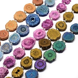 Natural Druzy Quartz Crystal Beads Strands, Solar Quartz, Dyed, Nuggets, Mixed Color, 14~22x13~20x4~6mm, Hole: 1.5~2mm, about 9~12pcs/strand, 7.7~7.9 inch(19.5~20cm)