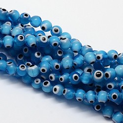 Fatti a mano in vetro murano male occhio tondo fili di perle, dodger blu, 6mm, Foro: 1 mm, circa 65pcs/filo, 14.17 pollice