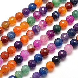 Dyed Natural Agate Faceted Round Beads Strands, Colorful, 8mm, Hole: 1mm, about 48pcs/strand, 14.5 inch