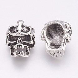 Сплавочные овальные бусины тибетского стиля , череп, античное серебро, 16x13x10 мм, отверстие : 2.5 мм