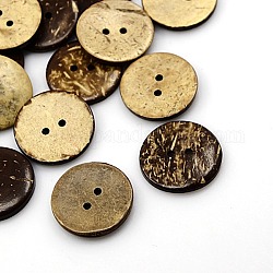 Кокосовое кнопки, 2-луночное, плоско-круглые, кокосового коричневый, 25x3 мм, отверстие : 2 мм