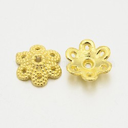 Tibetan Style Alloy Bead Caps, Lead Free and Cadmium Free, Flower, 6-Petal, Golden, 9.5x10x3mm, Hole: 1.5mm