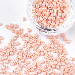 Perles de verre de peinture de cuisson, cube, saumon clair, 3~6x2~2.5x2~2.5mm, Trou: 1mm, environ 15000 pcs / sachet 