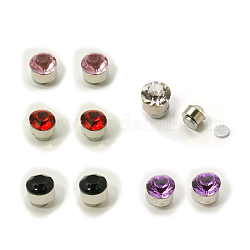 Stainless Steel Magnetic Ear Studs with Rhinestone, Flat Round, Mixed Color, about 7mm in diameter, 6mm thick, 12pairs/board