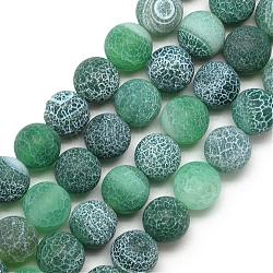 Chapelets de perle en agate patinée naturelle, mat, teinte, ronde, vert de mer, 7.5~8mm, Trou: 1.2~1.4mm, Environ 49 pcs/chapelet, 15.5 pouce