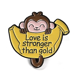 Spille smaltate animali, Spilla in lega nera per elettroforesi, la banana con la parola amore è più forte dell'oro, scimmia, 24x26.5x1.7mm