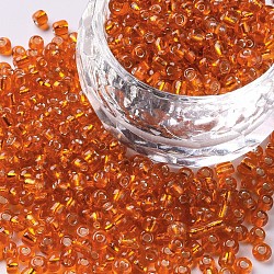 8/0 perline di vetro, foro tondo argento rivestito, tondo, arancio rosso, 3mm, Foro: 1 mm, circa 10000 perline / pound