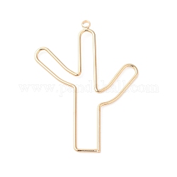 Brass Open Back Bezel Pendants, Nickel Free, for DIY UV Resin, Cactus, Real 18K Gold Plated, 43~43.5x32x1.5mm, Hole: 1.6~1.8mm