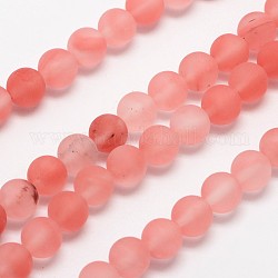 Perle di vetro di quarzo ciliegio fili, smerigliato, tondo, 8mm, Foro: 1 mm, circa 48pcs/filo, 15.1 pollice