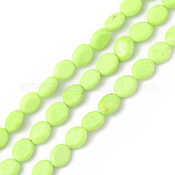 Fili di perline turchesi naturali, tinto, Oval Piatto, verde chiaro, 9x7~8x3~4mm, Foro: 0.6 mm, circa 43pcs/filo, 15.35''~15.71'' (39~39.9 cm)