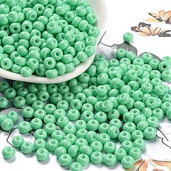 Perles de rocaille en verre imitation jade, éclat, cuisson des peintures, ronde, vert printemps moyen, 5.5x3.5mm, Trou: 1.5mm