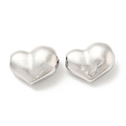 Perline in ottone, cuore, Vero platino placcato, 8.5x12x5.5mm, Foro: 1 mm