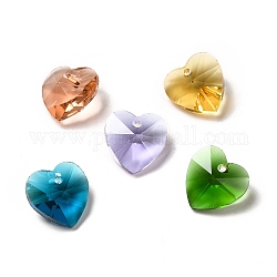 Glas Anhänger / charms, facettierte Herzanhänger für Valentinstagschmuck, Mischfarbe, 14x14x8 mm, Bohrung: 1 mm
