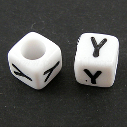 Lettera perline europee acriliche, foro orizzontale, cubo, letter.y, 10x10x10mm, Foro: 3.5~4 mm, circa 598pcs/500g