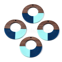 Pendentifs en bois de résine et de noyer, anneau, turquoise pale, 38x3mm, Trou: 2mm