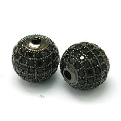 Messing Zirkonia Perlen, Runde, Metallgrau, 10 mm, Bohrung: 2 mm