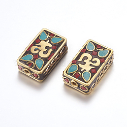 Perline  indonesia fatto a mano, con accessori di ottone, nichel libero, rettangolo con simbolo om, grezzo (non placcato), 24x14.5~15x8mm, Foro: 2 mm