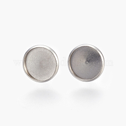 Eco-Friendly 316 Surgical Stainless Steel Stud Earring Settings, Flat Round, Stainless Steel Color, Tray: 12mm, 14x2mm, Pin: 0.7mm