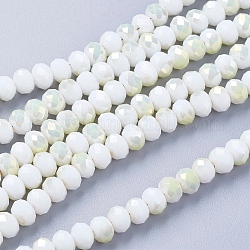 Electroplate Glass Faceted Rondelle Beads Strands, Imitation Jade, Half Plated, WhiteSmoke, 6x4mm, Hole: 1mm, about 92~94pcs/strand, 17~17.5 inch(42.5~43.75cm)