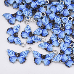 Pendenti della lega stampati, con smalto, farfalla, platino, blu, 13.5x20x2mm, Foro: 1.6 mm