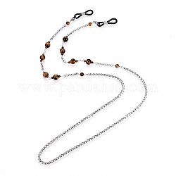 Brillenketten, Halsband für Brillen, mit natürlichen Tigerauge Perlen, Gummischlaufe endet, 304 rolo Ketten aus Edelstahl und Messingfunde, 29.92 Zoll (76 cm)