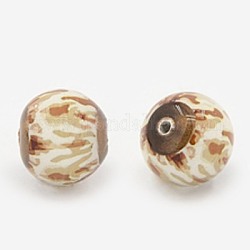 Picture Glass Beads, Round, Creamy White, 14mm, Hole: 1mm