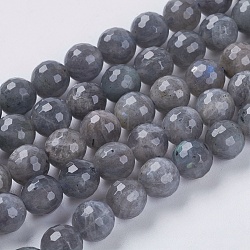 Chapelets de perles en labradorite naturelle , facette, ronde, grises , 4mm, Trou: 1mm, Environ 90 pcs/chapelet, 15.8 pouce
