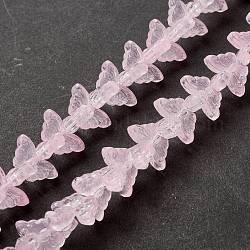Perle di vetro trasparente filo, farfalla, roso, 8x15x4.5mm, Foro: 1 mm, circa 60pcs/filo, 13.78~14.17 pollice (35 cm ~ 36 cm)