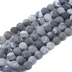 Natural Weathered Agate Beads Strands, Dyed & Heated, Frosted, Round, Black, 10~10.5mm, Hole: 1.2mm, about 38pcs/strand, 14.96 inch(38cm)