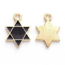 Pendentifs d'émail en alliage, pour juif, étoile de david, or clair, noir, 16.5x12x2mm, Trou: 1.6mm