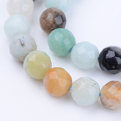 Natural Flower Amazonite Beads Strands, Round, Faceted, 8~8.5mm, Hole: 1mm, about 47pcs/strand, 15.5 inch