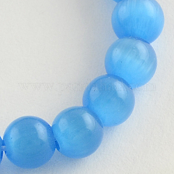 Chapelets de perles d'œil de chat en verre, ronde, bleu profond du ciel, 5mm, Trou: 1mm, Environ 80 pcs/chapelet, 14 pouce