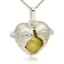 Pendentifs de cage de coeur creux en laiton plaqué couleur argent, perles peintes en laiton pulvérisé sans trou, kaki foncé, 28x30x16mm, Trou: 3x8mm