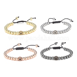 4pcs bracelet de perles tressées en polygone de zircone cubique 4 couleurs avec hématite synthétique, bracelets réglables en laiton pour femmes, couleur mixte, diamètre intérieur: 2 pouce ~ 3-3/8 pouces (5.2~8.6 cm), 1 pc/style