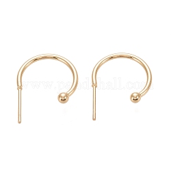 304 Stainless Steel C-shaped Hoop Circle Ball Stud Earrings, with 316 Surgical Stainless Steel Pin, Real 18k Gold Plated, 16x21x3mm, Pin: 0.8mm