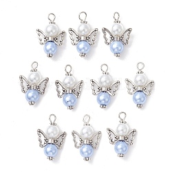 10 pièces pendentifs en verre, avec accessoire en alliage, charmes d'ange, argent antique, 27.5x18x8.5mm, Trou: 3mm