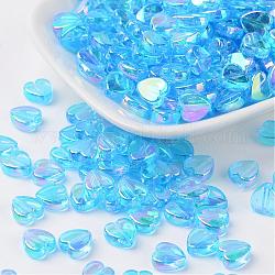 Transparente Acryl Perlen, Herz, Deep-Sky-blau, ab, Größe: ca. 8 mm breit, 3 mm dick, Bohrung: 1 mm, ca. 2800 Stk. / 500 g