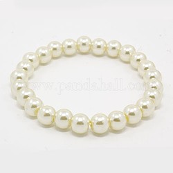 Bijoux de carnaval extensibles, bracelets de perles de verre de mardi gras, avec cordon élastique, blanc crème, 6x55mm