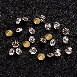 Glass Pointed Back Rhinestone, Faceted Diamond, Back Plated, Crystal, 4x2.9mm, about 1440pcs/bag