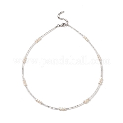 Collar de perlas naturales y cuentas de semillas para mujer, blanco cremoso, 16.69 pulgada (42.4 cm)